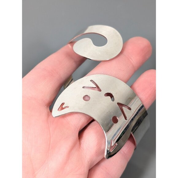 Silver Tone Cat Bypass Wrap Statement Cuff Bracelet Bold 8.5 inch - Picture 4 of 9